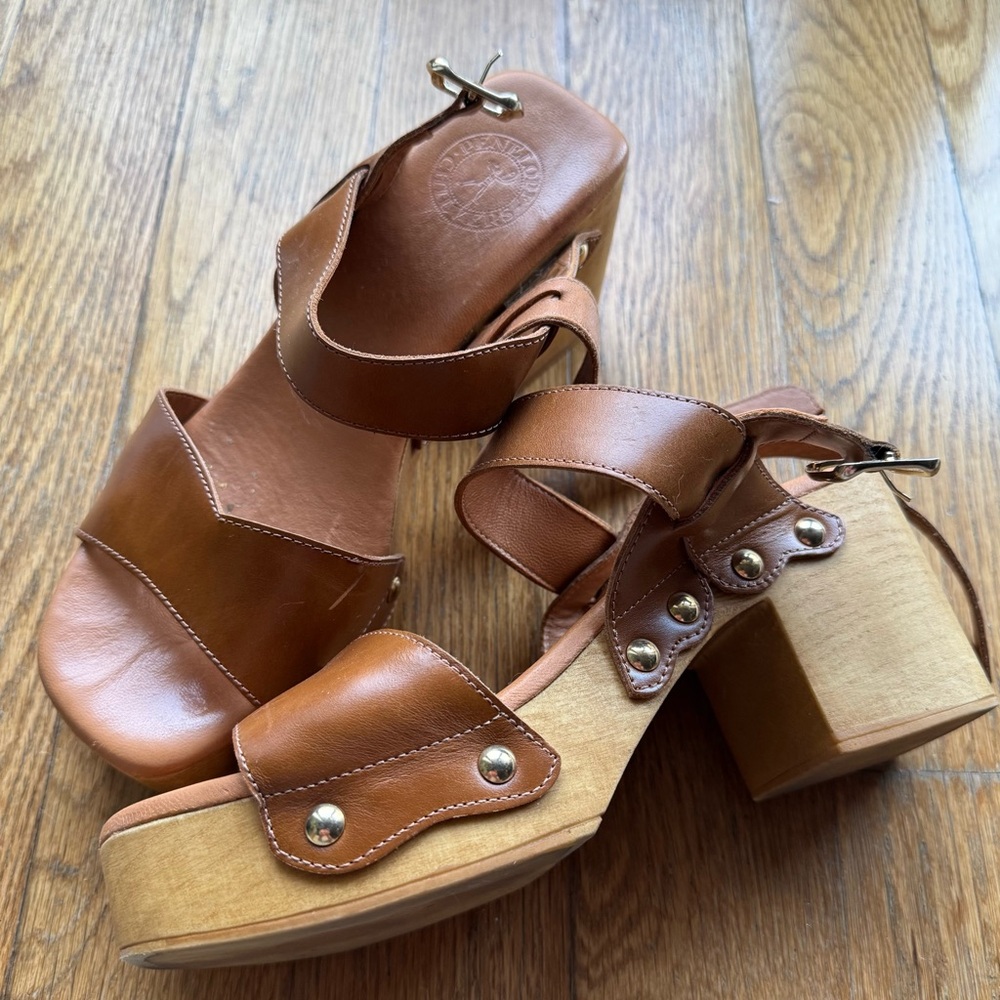 Penelope Chilvers Kampala Slingback Platforms, Tan & Wood, 39, Lightly worn